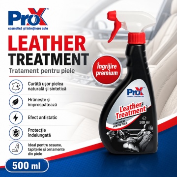Tratament piele auto PRO X Leather Treatment, pentru piele naturală și sintetică, curățare ușoară, hrănire, protecție și reîmprospătare, efect antistatic, 500 ml, 4x Stickere - Img 2