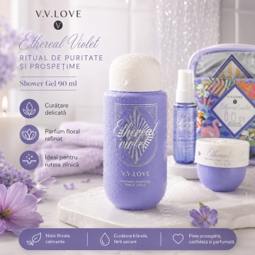 Travel Kit V.V. Love Ethereal Violet, Set Damă cu Body Mist 40 ml, Shower Gel 90 ml și Body Cream 50 ml (Copy 1) - Img 3