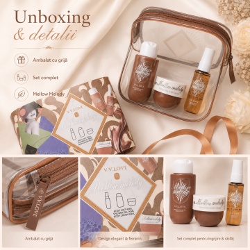 Travel Kit V.V. Love Mellow Melody, Set Damă cu Body Mist 40 ml, Shower Gel 90 ml și Body Cream 50 ml - Img 7