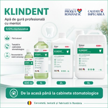 Apă de gură KLINDENT fără alcool, cu clorhexidină 0,12%, xylitol, stevia și mentol, igienă orală profesională, produs românesc testat în cabinete stomatologice, 500 ml, 4x Stickere - Img 4