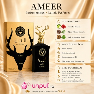 arfum Arăbesc Lattafa Al Noble Ameer 100 ml, Apă de Parfum Unisex, Aromă Lemnos Aromatică cu Măr, Piper Roz, Rozmarin, Labdanum, Oud, Paciuli și Vetiver - Img 9