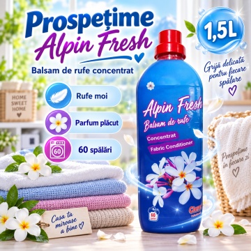 Balsam de Rufe Concentrat Cloret Alpin Fresh, Fabric Conditioner, 60 Spălări, Prospetime Alpina, Fabricat în România, 1.5L - Img 4