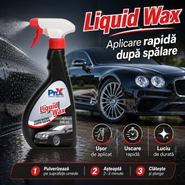 Ceară auto lichidă PRO X Liquid Wax, soluție pentru luciu intens și protecție caroserie, efect hidrofob, protecție UV, aplicare pe suprafețe umede, 500 ml, 4x Stickere - Img 4