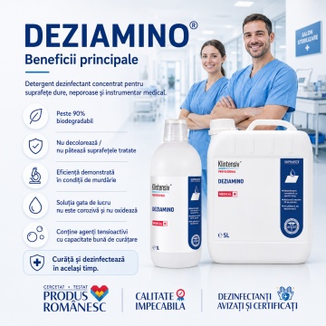 Detergent dezinfectant concentrat Deziamino Klintensiv Professional, pentru suprafețe dure, instrumentar medical și spații profesionale, bactericid, levuricid, fungicid, virucid și tuberculocid, 1 L, 4x Sticker - Img 3