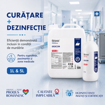 Detergent dezinfectant concentrat Klintensiv Dezicon, soluție 2%, pentru suprafețe, pavimente și instrumentar, bactericid, virucid, fungicid, micobactericid și sporicid, 1 L, 4x Stickere - Img 3