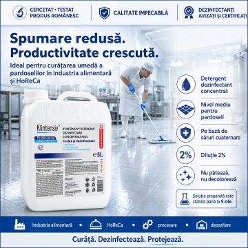 Detergent dezinfectant concentrat Klintensiv Plus, pentru HoReCa, bucătării industriale, depozite și producție alimentară, biodegradabil peste 90%, canistră 5 L, 4x Stickere - Img 6