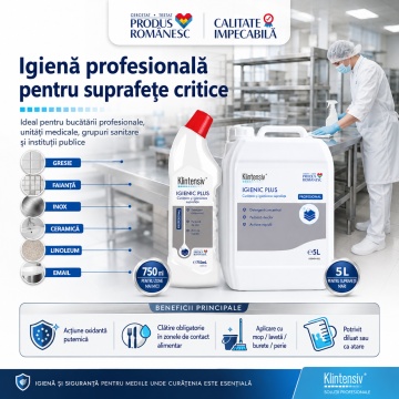 Detergent igienizant profesional Klintensiv Igienic Plus, cu hipoclorit de sodiu, gel pentru suprafețe dure, gresie, faianță, ceramică, inox și grupuri sanitare, fără parfum, 750 ml, 4x Stickere - Img 4