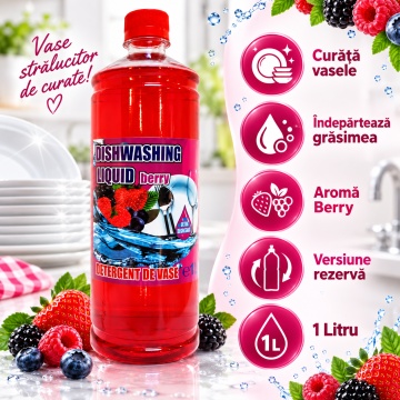 Detergent lichid pentru vase Cloret Dishwashing Liquid Citrus – aromă Berry, rezervă 1 L - Img 4