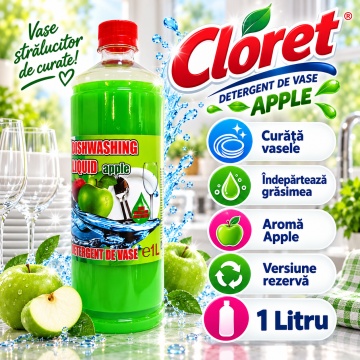 Detergent lichid pentru vase Cloret Dishwashing Liquid Citrus – aromă Apple, rezervă 1 L - Img 4