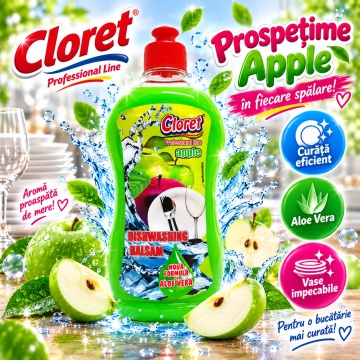 Detergent Lichid pentru Vase Cloret Dishwashing Liquid Citrus, Degresare și Curățare Eficientă, Aromă Apple, 500 ml - Img 4