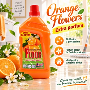 Detergent Pardoseli Cloret Flori de Portocal, Curățare Zilnică, Fără Clătire, pentru Mop și Lavetă, Parfum Floral Proaspăt, Fabricat în România, 1 L - Img 4