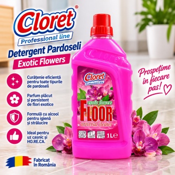 Detergent Pardoseli Cloret Flori Exotice, Curățare Zilnică, Fără Clătire, pentru Mop și Lavetă, Parfum Floral Intens, Fabricat în România, 1 L - Img 4