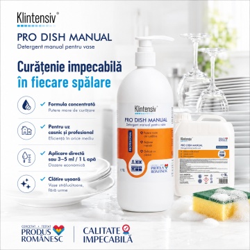 Detergent vase manual Klintensiv PRO DISH, profesional concentrat, degresant puternic, spumare abundentă, cu glicerină, blând cu pielea, pentru uz casnic și profesional, 5 L, 4x Stickere - Img 6