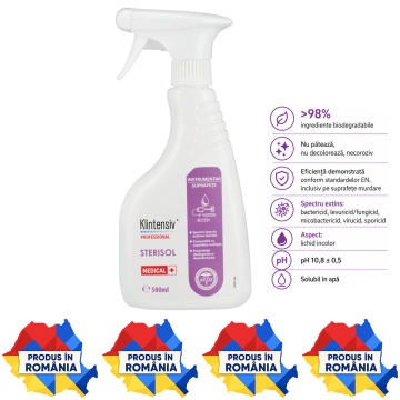Dezinfectant de nivel înalt Sterisol RTU Klintensiv, gata de utilizare, pentru suprafețe, pavimente și instrumentar, bactericid, fungicid, virucid, micobactericid și sporicid, 500 ml, 4x Stickere