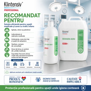 Dezinfectant profesional pentru nebulizare Desogen Aero Klintensiv, dezinfecție suprafețe pe cale aeriană, fără clătire și fără ștergere, pentru spitale, clinici, laboratoare, ambulanțe și centre de triaj, 5 L, 4x Stickere - Img 3