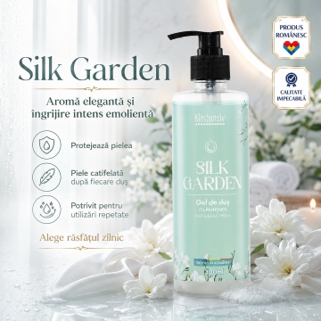 Gel de duș Klintensiv Silk Garden, aromă elegantă catifelată, spumă fină, efect emolient și protector, cu D-Panthenol, Zinc PCA și glicerină, peste 94% ingrediente biodegradabile, 400 ml, 4x Stickere - Img 4
