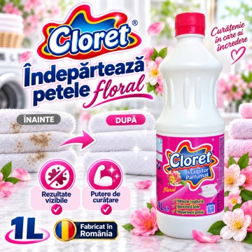 Înălbitor Parfumat Floral Cloret – pentru Rufe Albe și Igienizarea Băii, 1 L - Img 4