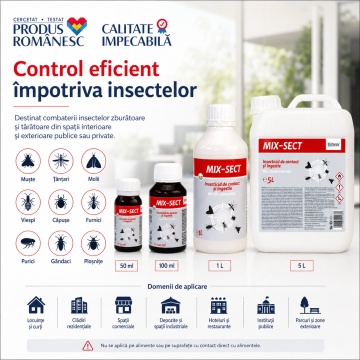 Insecticid concentrat MIX-SECT, pentru insecte zburătoare și târâtoare, muște, țânțari, furnici, gândaci, căpușe și ploșnițe, acțiune rapidă, 50 ml, 4x Stickere - Img 3