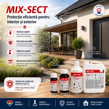 Insecticid lichid concentrat MIX-SECT, pentru interior și exterior, combate muște, țânțari, viespi, furnici, purici, gândaci și ploșnițe, aviz biocid, 100 ml, 4x Stickere - Img 5