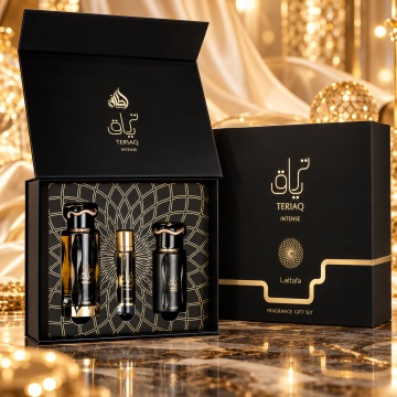 Lattafa Set Cadou Teriaq Intense – Apă de parfum 3 pcs + 100 ml, unisex