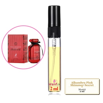 Mostra fiola din Parfumul Alhambra Pink Shimmer Secret, decant sticla cu pulverizator