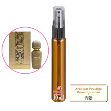 Mostra fiola din Parfumul Arabiyat Prestige Ramad Louban, decant sticla cu pulverizator