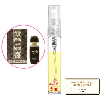 Mostra fiola din Parfumul Arabiyat Prestige Ramad Myrrh, decant sticla cu pulverizator - Img 4
