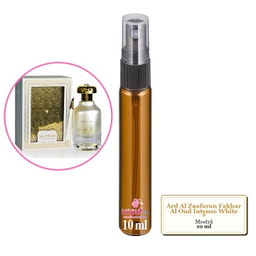 Mostra fiola din Parfumul Ard Al Zaafaran Fakhar Al Oud Intense White, decant sticla cu pulverizator