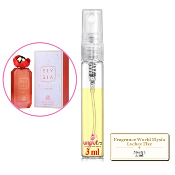 Mostra fiola din Parfumul Fragrance World Elysia Lychee Fizz, decant sticla cu pulverizator