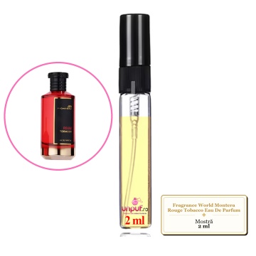 Mostra fiola din Parfumul Fragrance World Montera Rouge Tobacco Eau De Parfum, decant sticla cu pulverizator