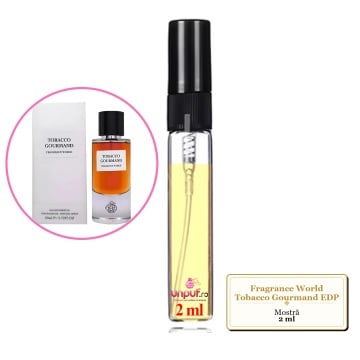 Mostra Fiola Din Parfumul Fragrance World Tobacco Gourmand Eau De Parfum, Decant Sticla Cu Pulverizator