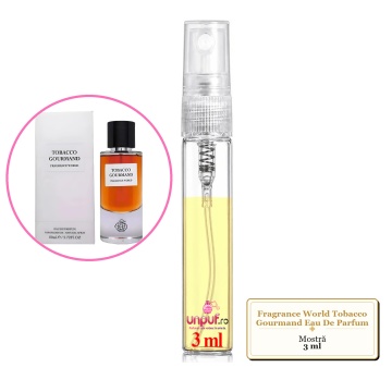 Mostra fiola din Parfumul Fragrance World Tobacco Gourmand Eau De Parfum, decant sticla cu pulverizator