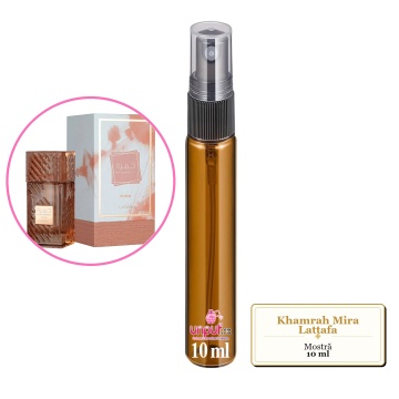 Mostra fiola din Parfumul Khamrah Mira Lattafa 100 ml, decant sticla cu pulverizator - Img 2