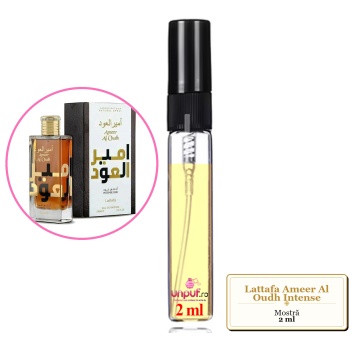 Mostra fiola din Parfumul Lattafa Ameer Al Oudh Intense, decant sticla cu pulverizator