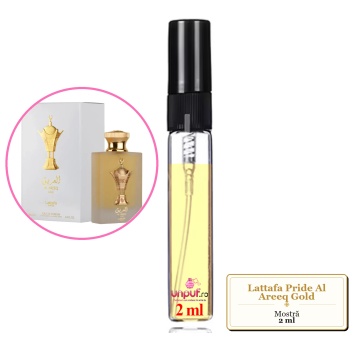 Mostra fiola din Parfumul Lattafa Pride Al Areeq Gold, decant sticla cu pulverizator