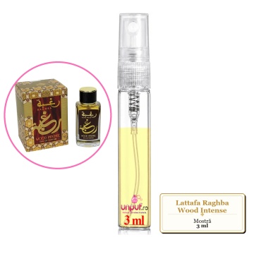 Mostra fiola din Parfumul Lattafa Raghba Wood Intense, decant sticla cu pulverizator - Img 2