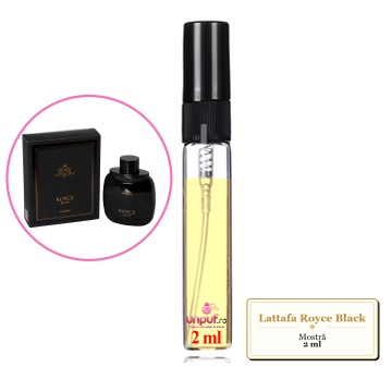 Mostra fiola din Parfumul Lattafa Royce Black, decant sticla cu pulverizator