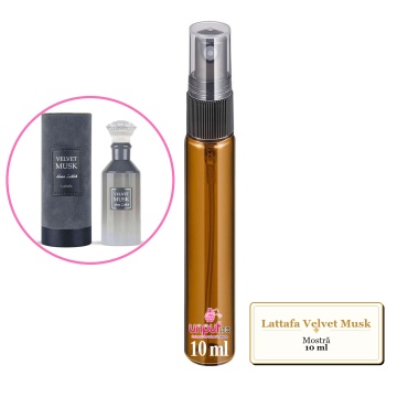 Mostra fiola din Parfumul Lattafa Velvet Musk, decant sticla cu pulverizator