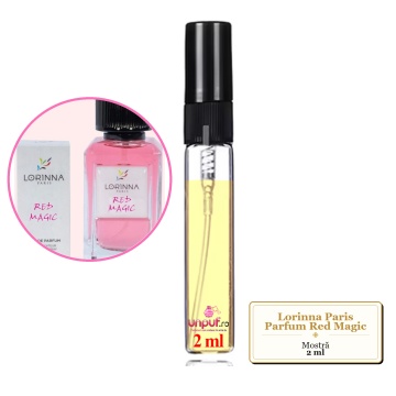 Mostra fiola din Parfumul Lorinna Paris Red Magic, decant sticla cu pulverizator