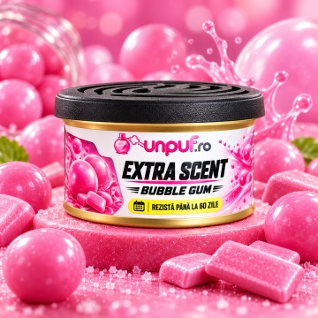 Odorizant Auto Unpuf Extra Scent Bubble Gum, Parfum Auto Dulce, Intensitate Reglabilă, Până la 60 Zile, 40g