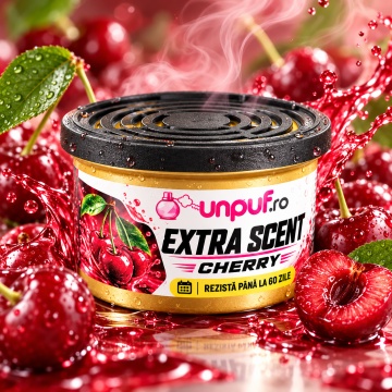 Odorizant Auto Unpuf Extra Scent Cherry, Parfum Auto cu Aromă de Cireșe, Intensitate Reglabilă, Până la 60 Zile, 40g - Img 2