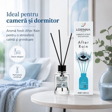 Odorizant de camera cu betisoare Lorinna Paris Ambient Scent Reed Diffuser, After Rain, aroma fresh si revigoranta, pentru living, dormitor, baie si hol, 120 ml - Img 5