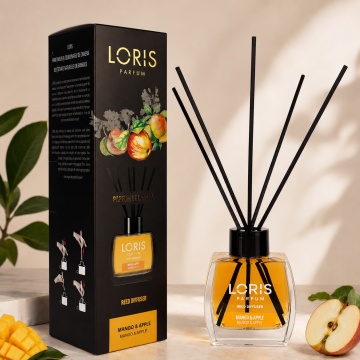 Odorizant de Cameră cu Bețișoare Parfumate Loris Mango și Măr, 120 ml, Esență Fructată, Miros Plăcut și Persistent