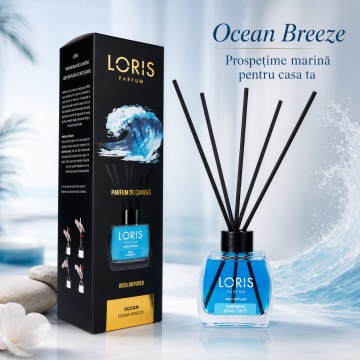 Odorizant de Cameră cu Bețișoare Parfumate Loris Ocean Breeze, 120 ml, Esență Marină Fresh, Miros Proaspăt și Persistent - Img 4