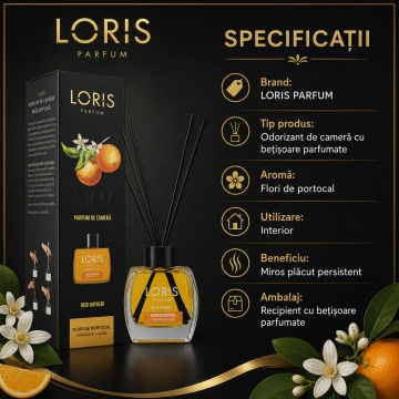 Odorizant de Cameră cu Bețișoare Parfumate Loris Parfum Flori de Portocal, 120 ml, Esență Floral Citrică, Miros Plăcut și Persistent - Img 2
