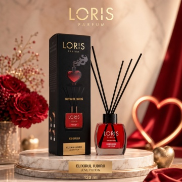 Odorizant de Cameră cu Bețișoare Parfumate Loris Parfum Love Potion, 120 ml, Esență Elixirul Iubirii, Miros Elegant și Persistent