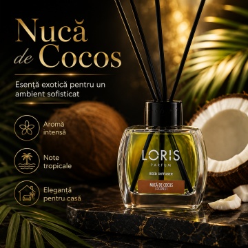 Odorizant de Cameră cu Bețișoare Parfumate Loris Parfum Nucă de Cocos, 120 ml, Esență Exotică de Cocos, Miros Plăcut și Persistent - Img 7