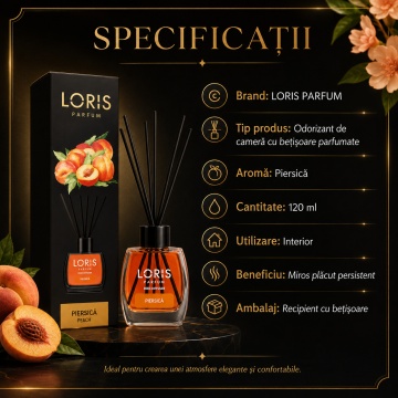 Odorizant de Cameră cu Bețișoare Parfumate Loris Parfum Peach, 120 ml, Esență Piersică, Miros Plăcut și Persistent - Img 6