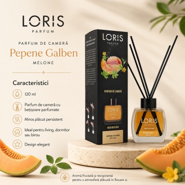 Odorizant de Cameră cu Bețișoare Parfumate Loris Parfum Pepene Galben, 120 ml, Esență Fructată, Miros Plăcut și Persistent - Img 4