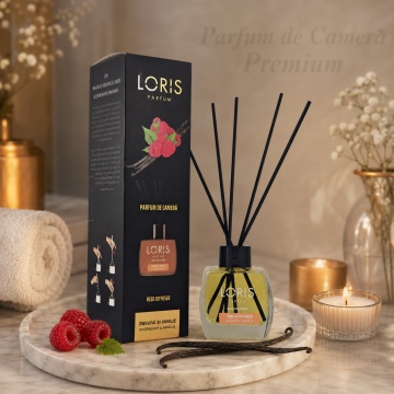 Odorizant de Cameră cu Bețișoare Parfumate Loris Zmeură și Vanilie, 120 ml, Esență Raspberry & Vanilla, Miros Dulce și Persistent - Img 3
